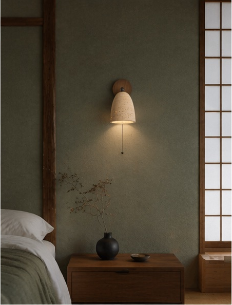 Applique murale HIBIKI en travertin — en situation — Lumren